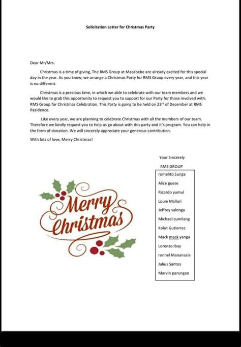 solicitation letter for christmas party|Solicitation Letter for Christmas Party .
